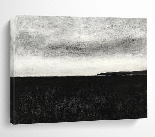 “Monochrome Sea & Sky Horizon” - Black, White, Calm Sea Painting On Canvas HB0797