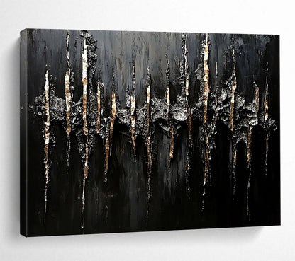 Textured Black & Gold Abstract - Impasto Minimalist Painting On Canvas HB0467