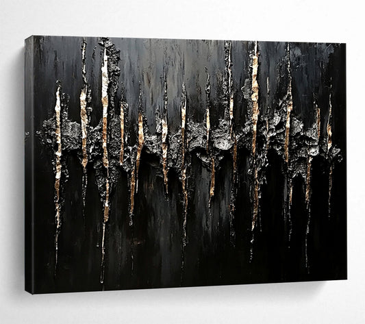 Textured Black & Gold Abstract - Impasto Minimalist Painting On Canvas HB0467