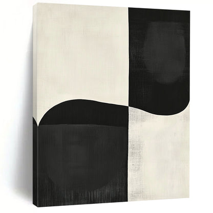 Contemporary abstract painting featuring large black and white shapes inspired by Japandi art and Peter Littleman, perfect for modern decor. DLZ1340