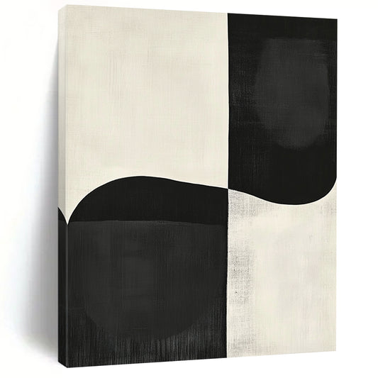 Contemporary abstract painting featuring large black and white shapes inspired by Japandi art and Peter Littleman, perfect for modern decor. DLZ1340