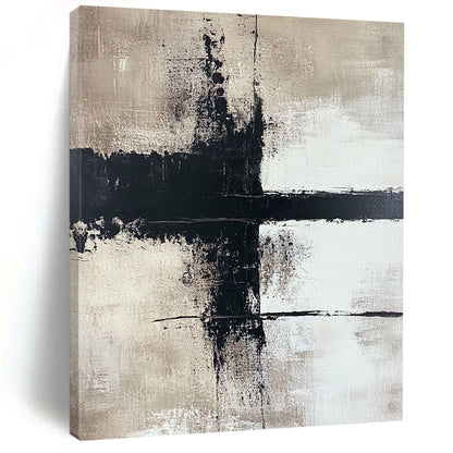 Large contemporary hand-painted abstract art featuring bold brushstrokes on a beige background with high contrast and a minimalist style creating strong visual impact. DLZ0507