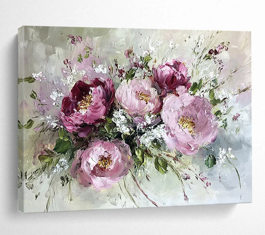 “Pink - Toned Peony Bouquet” - Pinks, Whites, Greens, Peony Flowers - Impasto Oil Painting HB1586