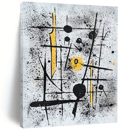 Black, White & Yellow Spattered Lines - “Chaotic Energetic Scribbles” Painting On Canvas HB205