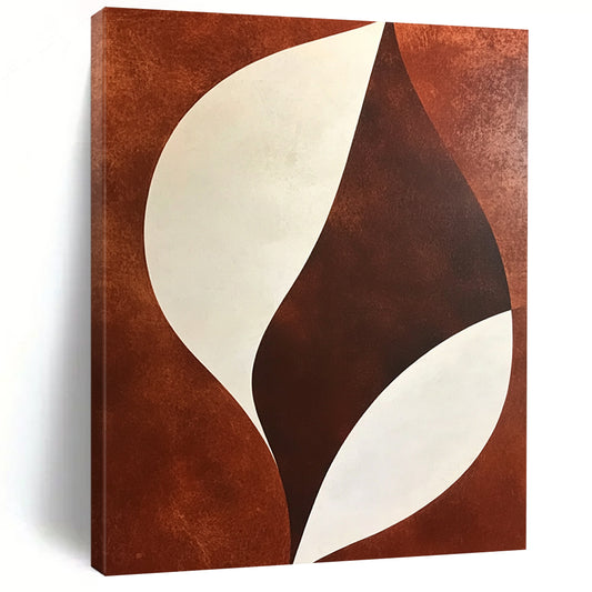 Large contemporary hand-painted abstract artwork featuring brown and white shapes with minimalist soft lines and geometric organic patterns. DLZ0979