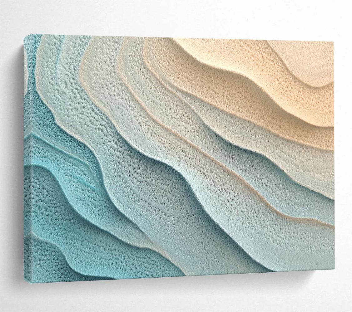 “Light Blue - Beige Textured Wavy Layers” - Abstract Textural Painting On Canvas HB0513