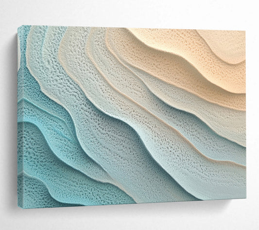 “Light Blue - Beige Textured Wavy Layers” - Abstract Textural Painting On Canvas HB0513