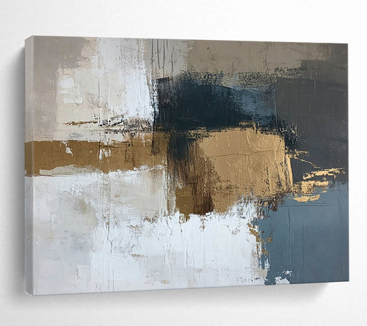 “Subtle Blends” - Beige, Blue, Gold, Textured Abstract Blocks Painting On Canvas HB1043
