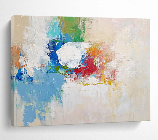“Colorful Abstract Impasto” - Blue, green, red, orange, white; Textured abstract brushstrokes; Acrylic Painting On Canvas HB1236