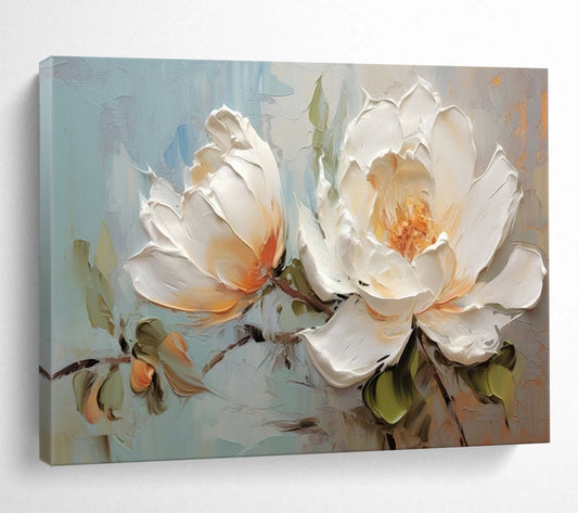Textured White Peony Painting - Elegant Bedroom Floral Decor DLZ174
