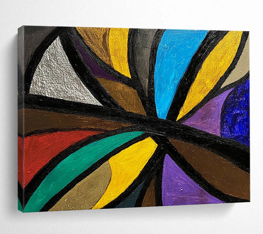 Colorful Geometric Abstract with Black Lines - Cubist - Inspired Painting On Canvas HB0495