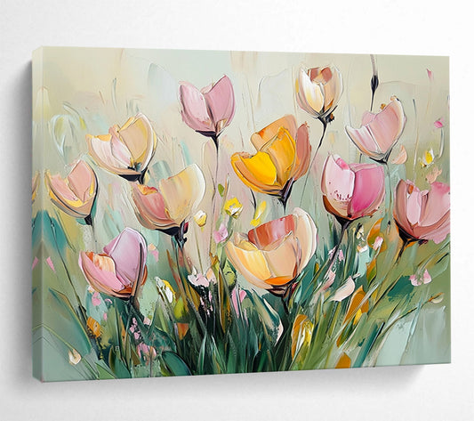 “Soft - Hued Floral Bunch” - Pale Pinks, Yellows, Greens, Gentle Flower Arrangement - Impasto Oil Painting HB1719