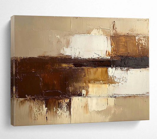 “Earthy Layers” - Brown, Beige, White, Textured Abstract Blocks Painting On Canvas HB1039