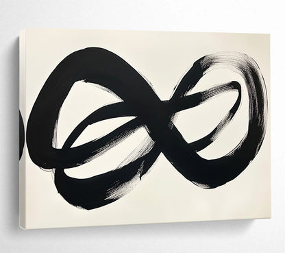 “Black Infinite Strokes” - Black, White, Minimalist Abstract Painting On Canvas HB0705