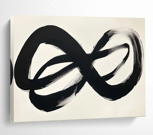 “Black Infinite Strokes” - Black, White, Minimalist Abstract Painting On Canvas HB0705