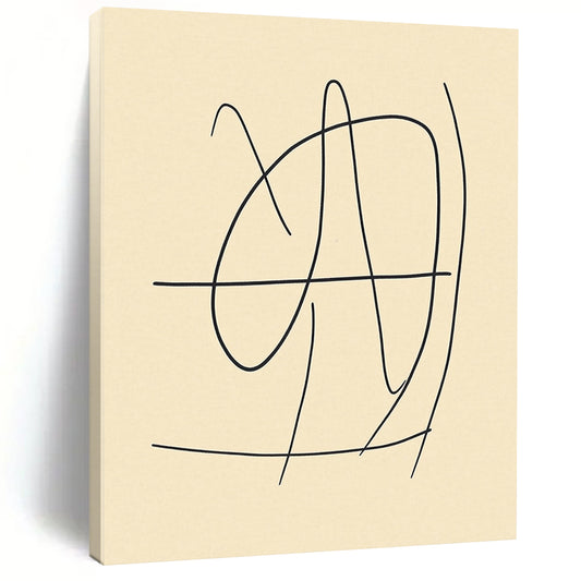 Contemporary abstract art featuring a minimalistic line drawing of the number 4 in black on beige, inspired by Matisse's style. DLZ0422