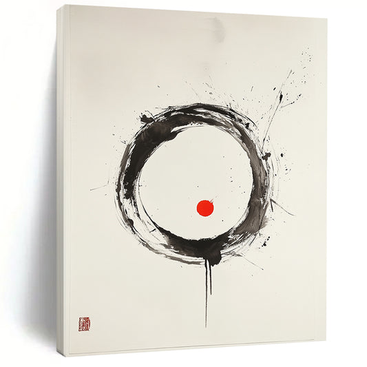 Black, White and Red Circle "Vibrant Harmony" Painting On Canvas HB273