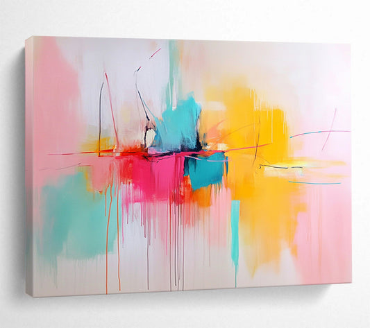 “Color Burst Center” - Pink, Yellow, Blue, Orange, Abstract Expressionist Painting On Canvas HB1062