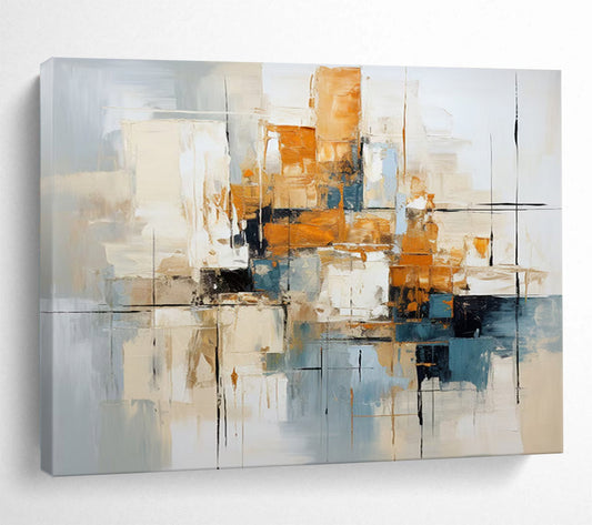 Grey - Orange - Blue Abstract Cityscape - Sophisticated Office Decor DLZ006