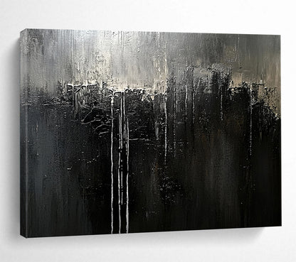 Monochrome Dripping Abstract - Dark Expressionist Painting On Canvas HB0468