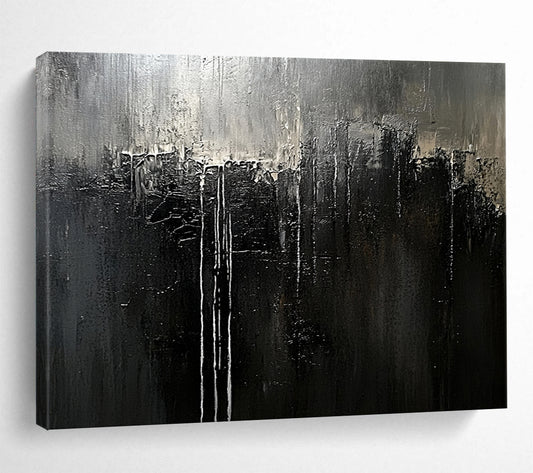 Monochrome Dripping Abstract - Dark Expressionist Painting On Canvas HB0468