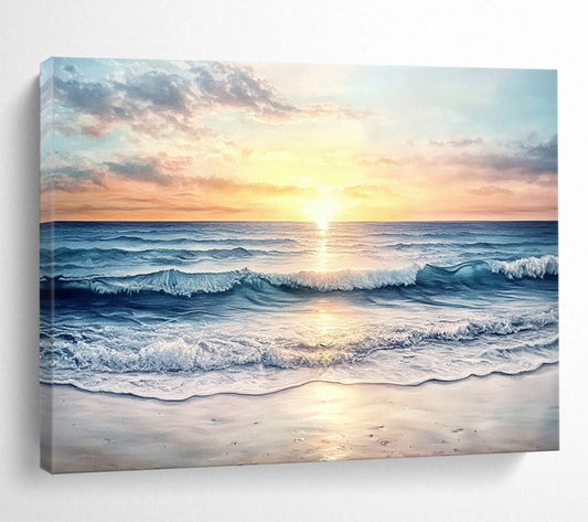 “Sunset Ocean Waves” - Orange, Pink, Blue, Realistic Seaside Oil On Canvas HB0700