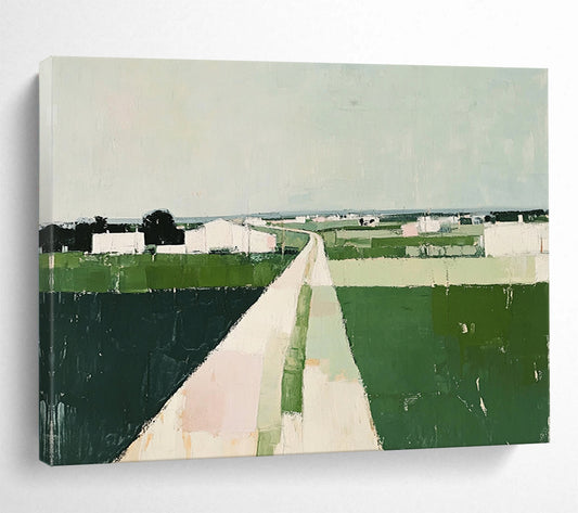 “Rural Pathway” - Green, White, Pastel Tones, Abstract Landscape - Acrylic Painting HB1480