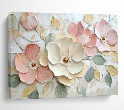 Pastel Floral 3D Bouquet - Soft - Colored Textured Flower Painting On Canvas HB0428