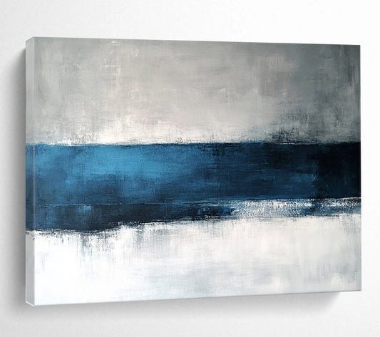 “Blue - Gray Horizon” - Blue, Gray, White, Minimalist Abstract Landscape Painting On Canvas HB1064
