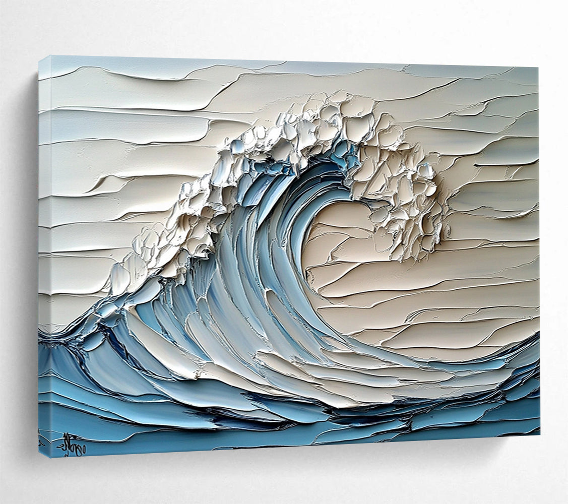 Blue, White and Gray Textured Wave "Sculpted Surf" Painting On Canvas HB0420