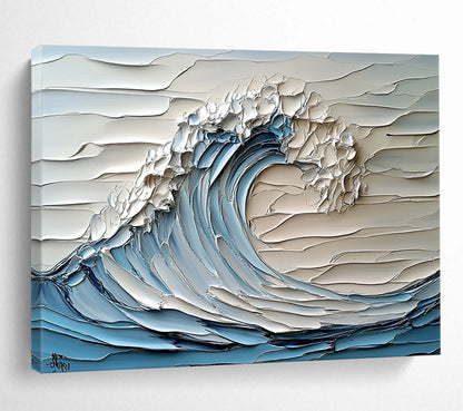 Blue, White and Gray Textured Wave "Sculpted Surf" Painting On Canvas HB0420