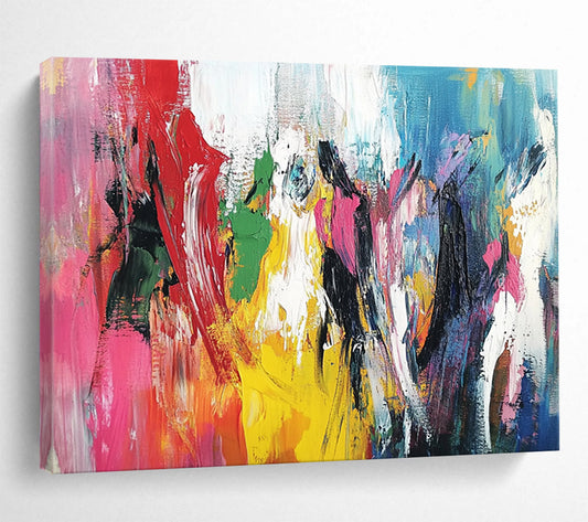 “Rainbow Figure Abstract” - Red, Yellow, Green, Blue, Pink with Colorful Forms - Painting On Canvas HB1375