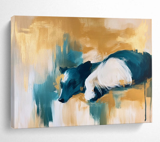 Gold, Teal, and White Dog Portrait - “Dreamy Pup” Painting On Canvas HB1454