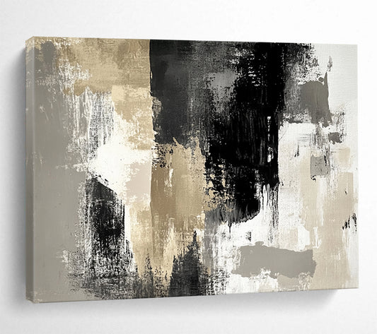 “Neutral Abstract Textures” - Beige, Gray, Black, White, Layered Textured Abstract Painting On Canvas HB0962