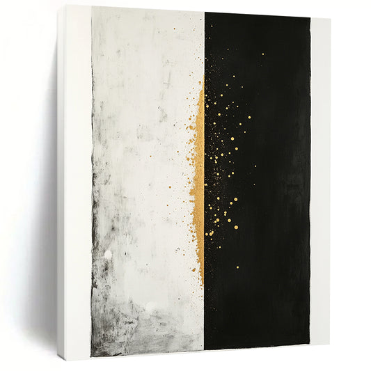 Black, White & Gold Split Dots - “Celestial Divide” Painting On Canvas HB194