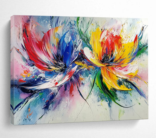 “Colorful Floral Burst” - Red, Blue, Yellow, Abstract Flowers - Fauvist Acrylic Painting HB1512