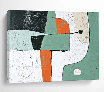 “Playful Shapes” - Green, Orange, White, Abstract Forms - Modernist Acrylic Painting HB1529