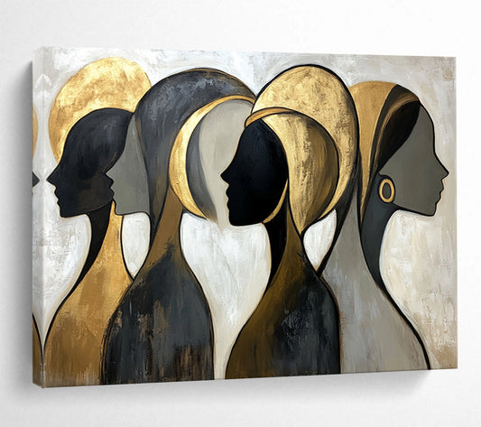 “Golden Silhouettes” - Black, Gold, Gray, Abstract Profiles - Stylized Acrylic Painting HB1514