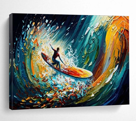 Surfer in Colorful Waves - Energetic Living Room or Game Room Art DLZ259