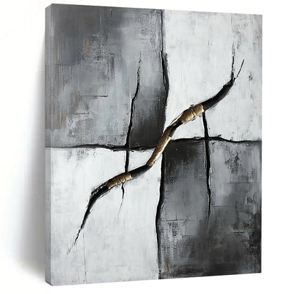 Gray, Black, White and Gold Kintsugi - Inspired "Golden Repair" Painting On Canvas HB359