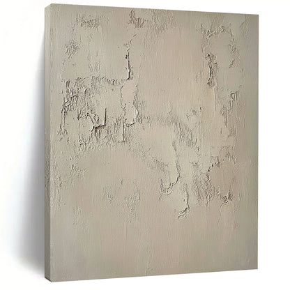 Contemporary hand-painted abstract artwork featuring a textured beige wall with intricate white patterns, capturing the beauty of weathered cement in muted tones. DLZ1115