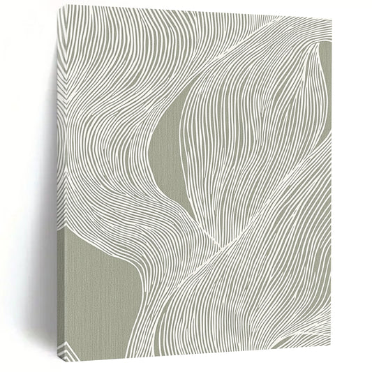 Contemporary hand-painted abstract artwork featuring fluid white lines on a gray background inspired by Edo woodblock prints, perfect for elegant interior decor. DLZ1431