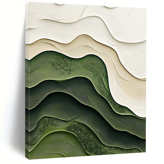 Contemporary abstract artistry featuring soft green and white layered topography enhances modern decor with elegant curves and intricate organic textures. DLZ1227
