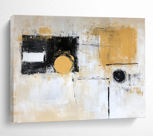 “Earthy Circles” - Beige, White, Black, Gold with Abstract Circles - Abstract Acrylic Painting HB1342