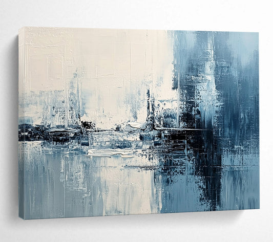 “Blue - White Abstract Textured Reflections” - Blue, White, Textured Reflections Painting On Canvas HB0841