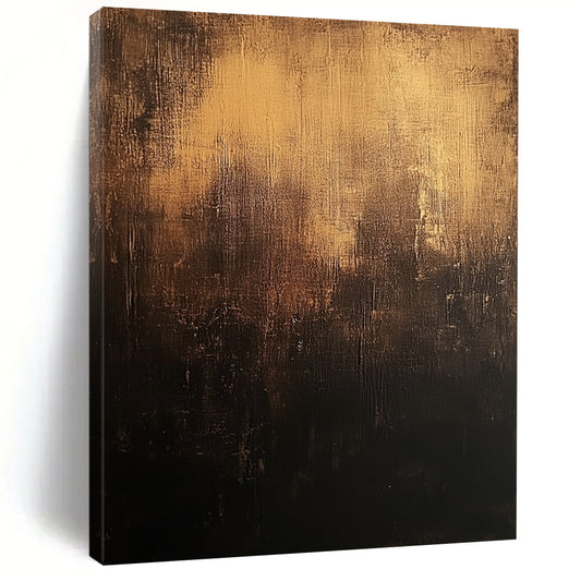 Contemporary abstract art features a dark brown distressed background with textured dark grays and subtle gold accents in a captivating style. DLZ1241