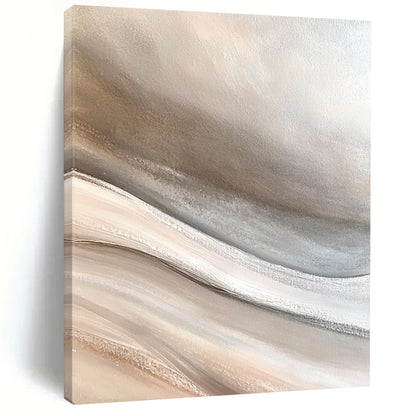 Contemporary large hand-painted abstract art capturing the desert with soft sand dunes in neutral gray beige and white tones for a calming zen atmosphere DLZ0650