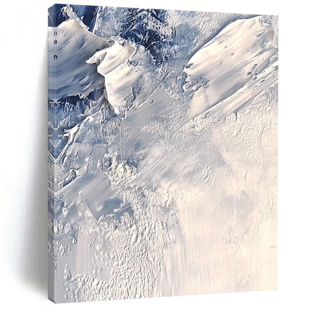 Contemporary abstract artwork features textured ice layers in shades of white and gray, evoking a cold atmosphere with intricate impasto details. DLZ0805