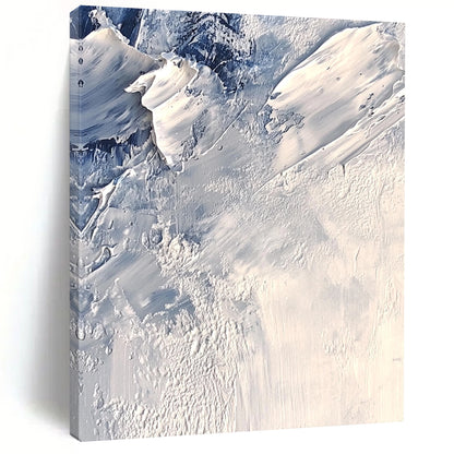Contemporary abstract artwork features textured ice layers in shades of white and gray, evoking a cold atmosphere with intricate impasto details. DLZ0805