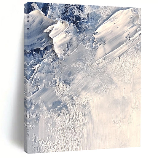 Contemporary abstract artwork features textured ice layers in shades of white and gray, evoking a cold atmosphere with intricate impasto details. DLZ0805